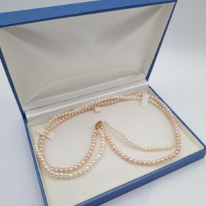 Double Strand Pearl Necklace Gold Clasp Pink
