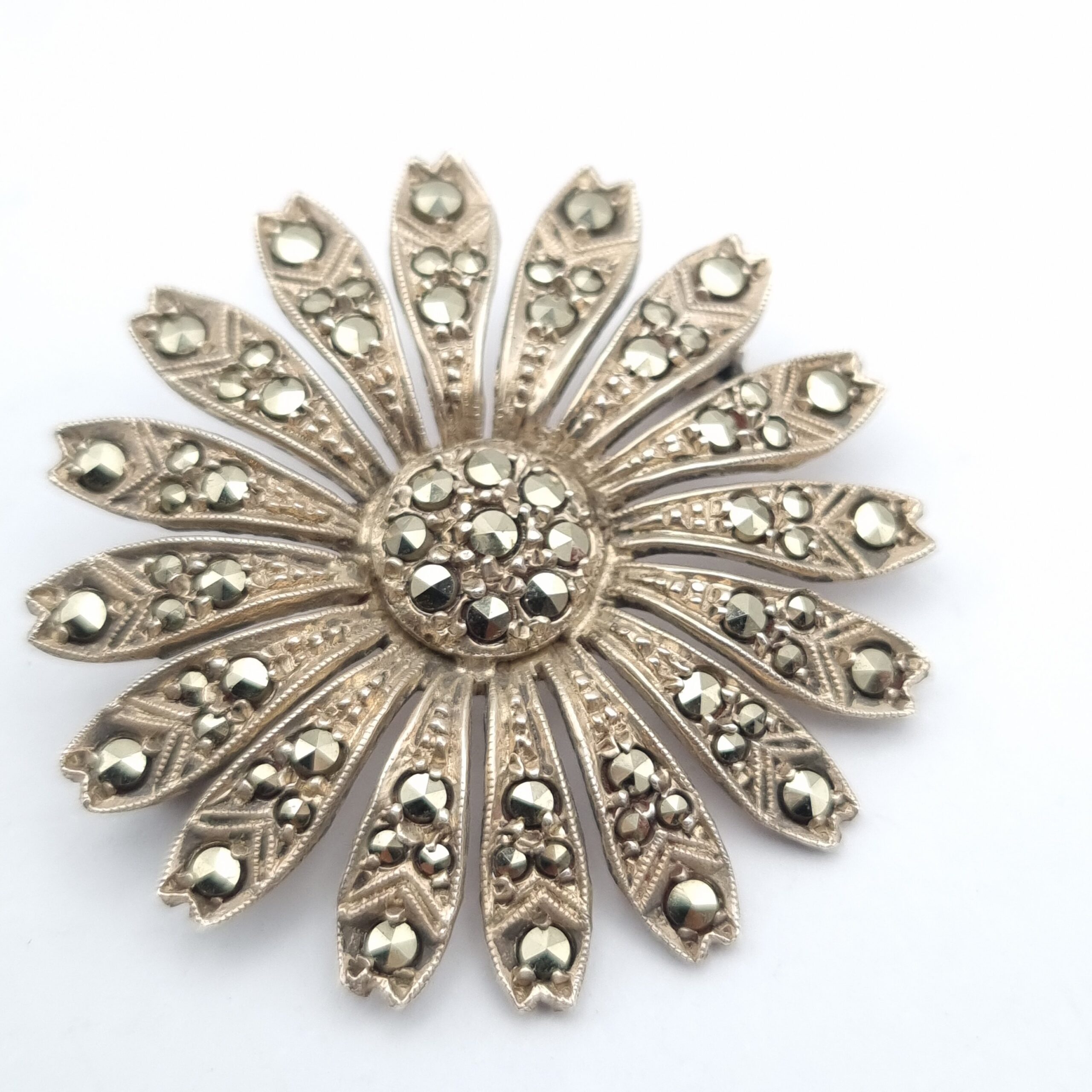 Vintage Swedish Silver & Marcasite Daisy Brooch