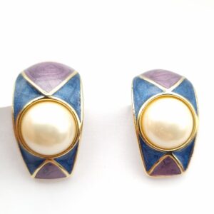 Crown Trifari Enamel Earrings Clip On