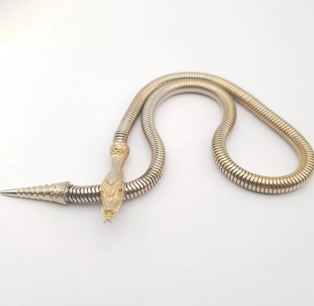 Vintage Articulated Snake Gas Pipe Necklace Signed C1950s Serpent Biting - Image 4