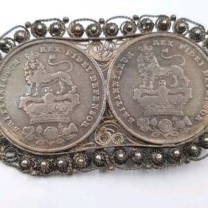 Double Georgian Coin Brooch George IV Shilling