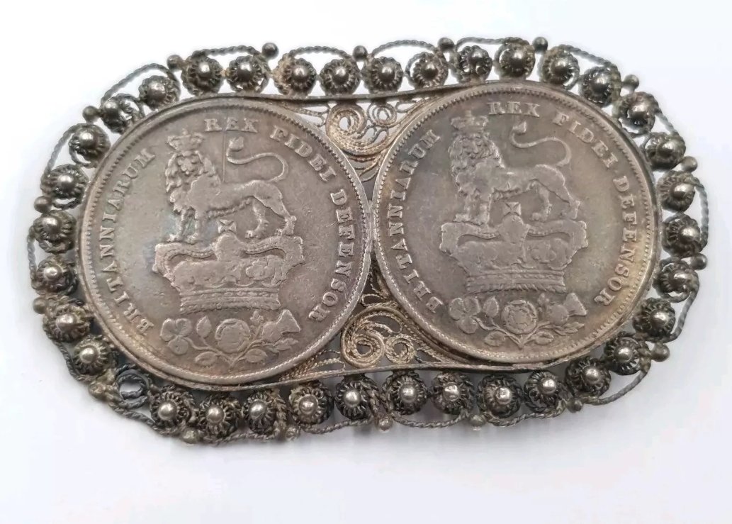 Double Georgian Coin Brooch George IV Shilling