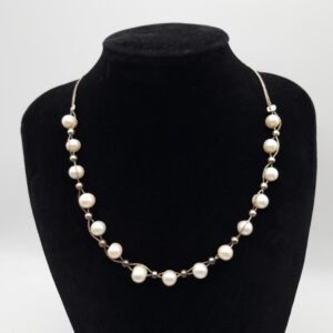 Chain Linked Pearl Necklace Sterling Silver Italy