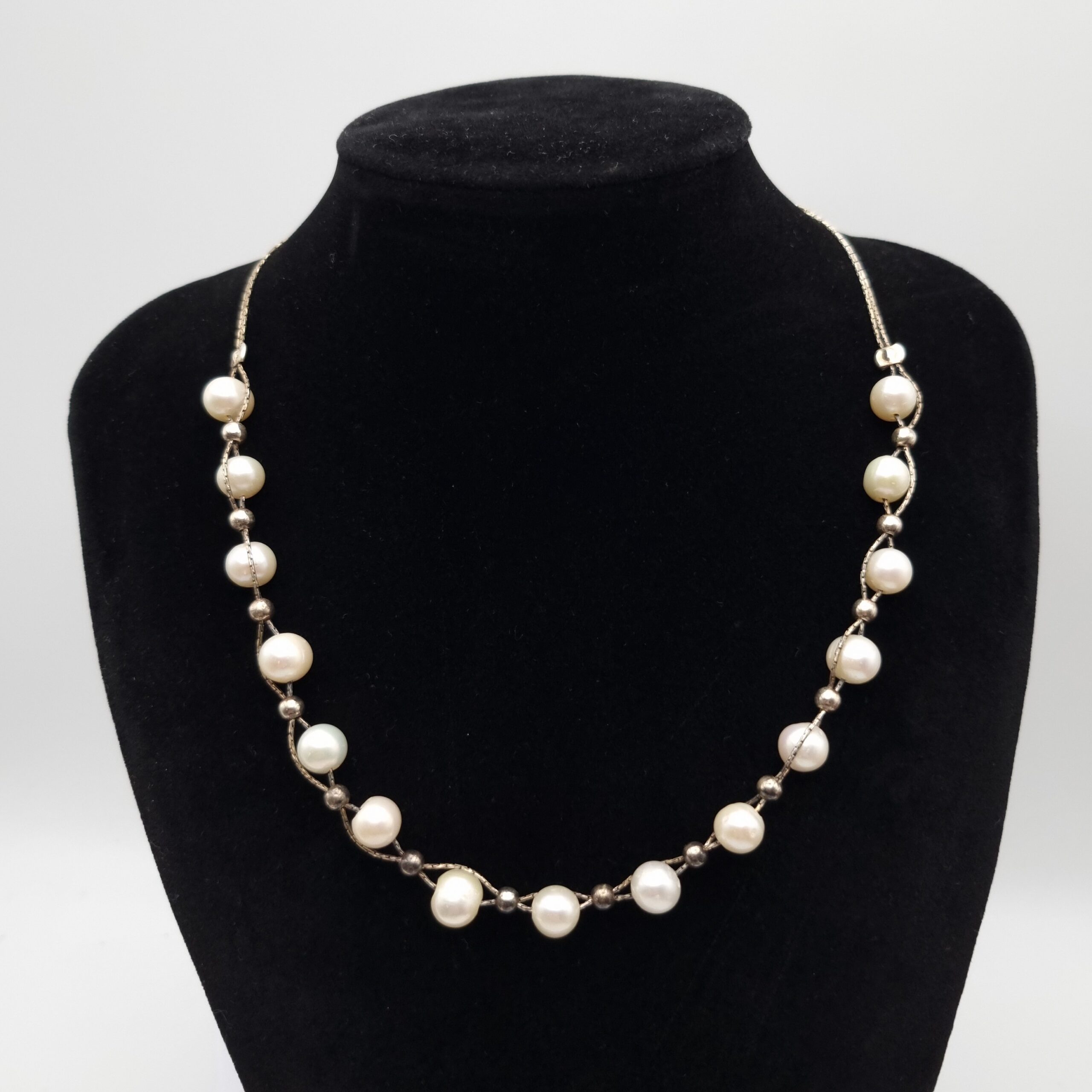 Chain Linked Pearl Necklace Sterling Silver Italy