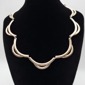 Solid Silver Scalloped Necklace Heavy Modernist