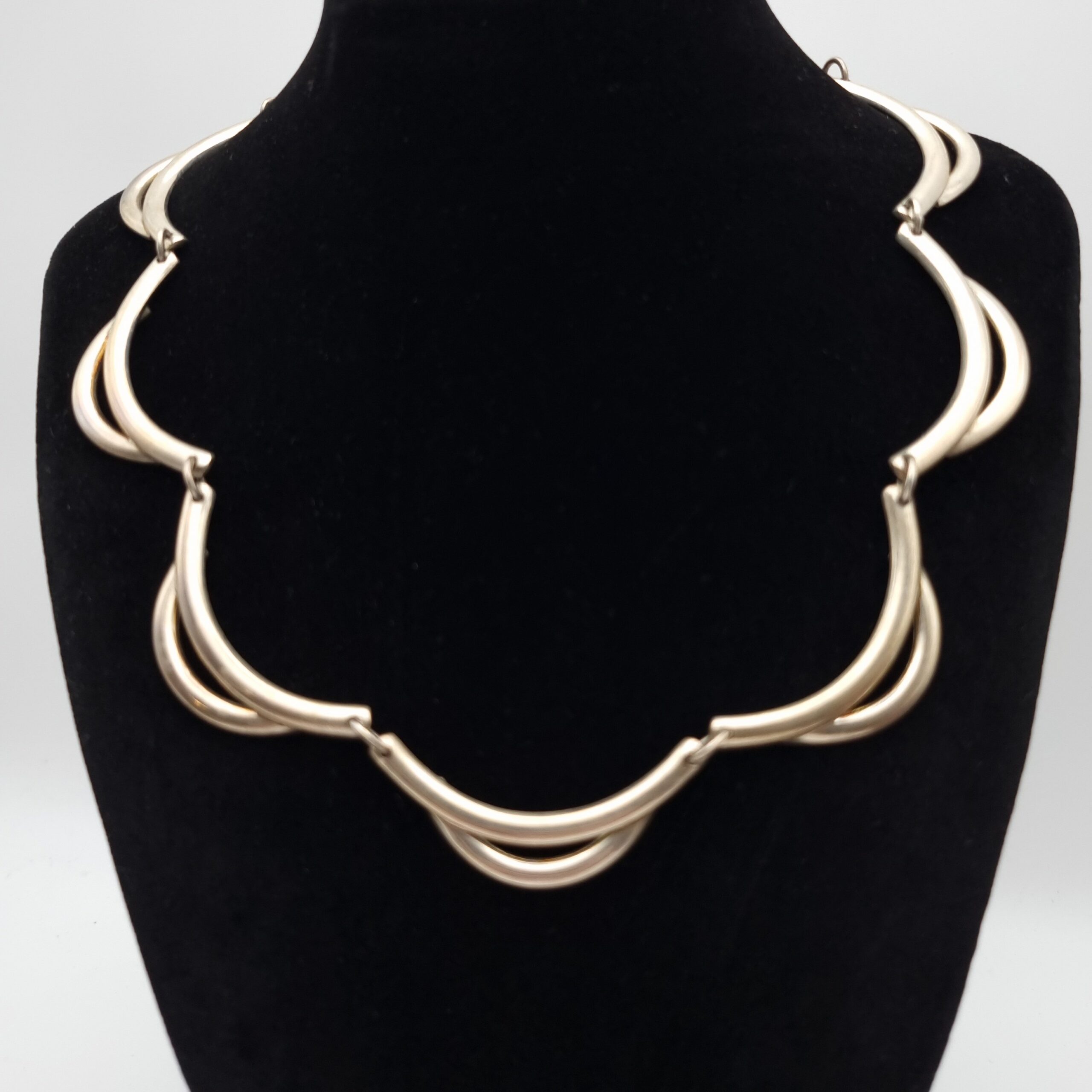 Solid Silver Scalloped Necklace Heavy Modernist