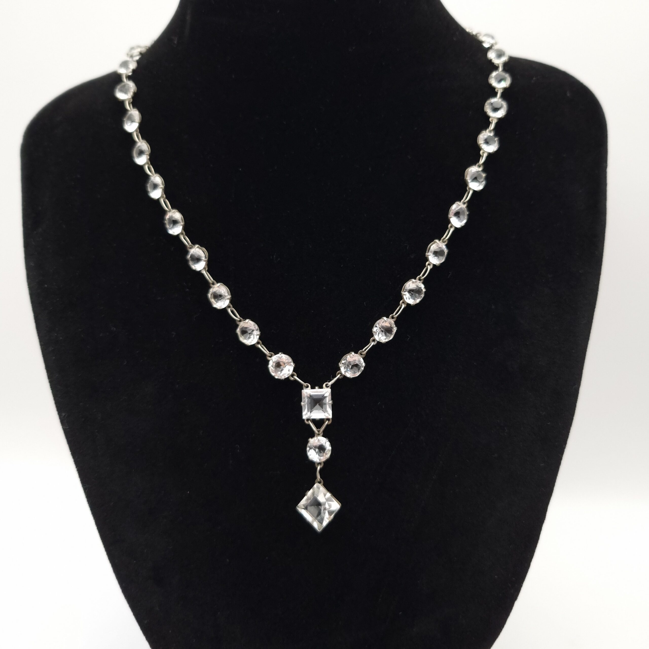 1920s Bezel Set Crystal Y Drop Necklace Rodi & Wienenberger
