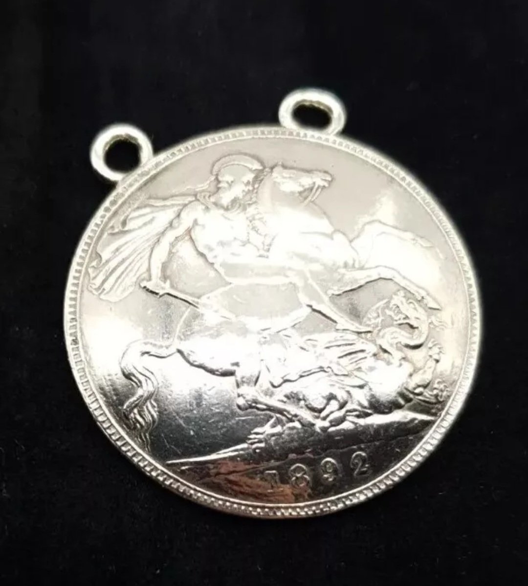Victorian 1892 Crown Mounted Pendant Sterling Silver