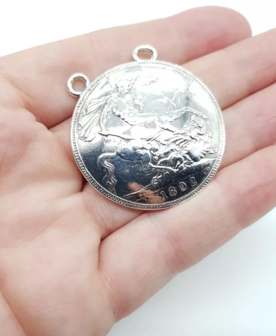 Victorian 1892 Crown Mounted Pendant Sterling Silver