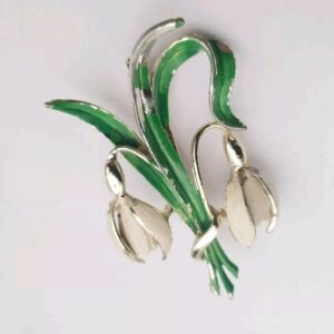Vintage Exquisite Brooch Snowdrop 1950s Birthday Series Enamel Worn Flower Large