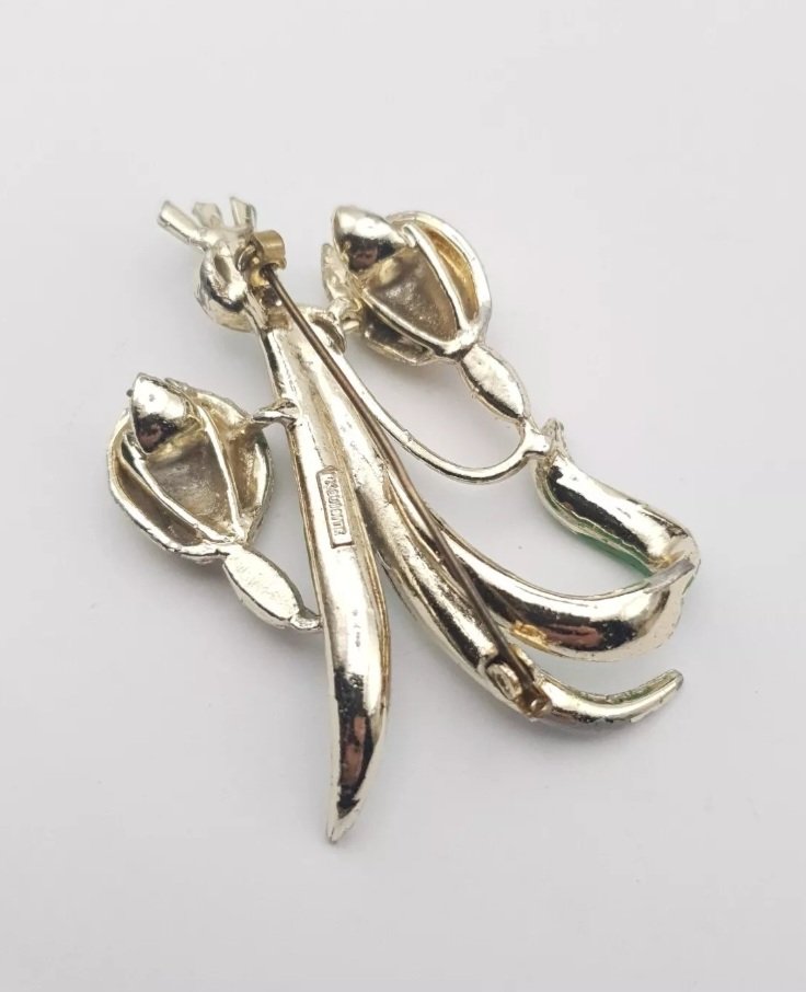 Vintage Exquisite Brooch Snowdrop 1950s Birthday Series Enamel Worn Flower Large - Image 2