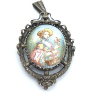 Antique French Porcelain Locket Pendant