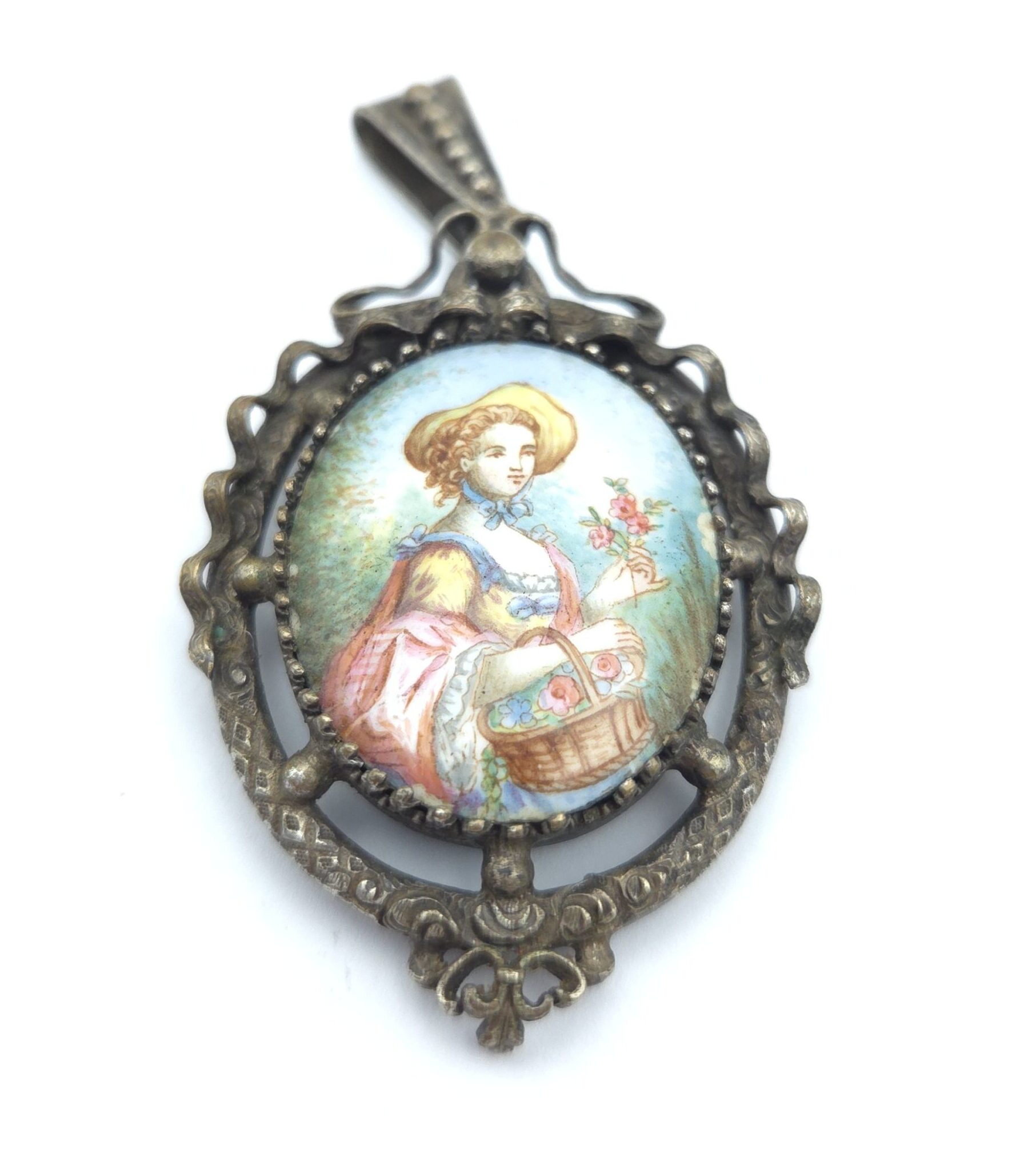 Antique French Porcelain Locket Pendant