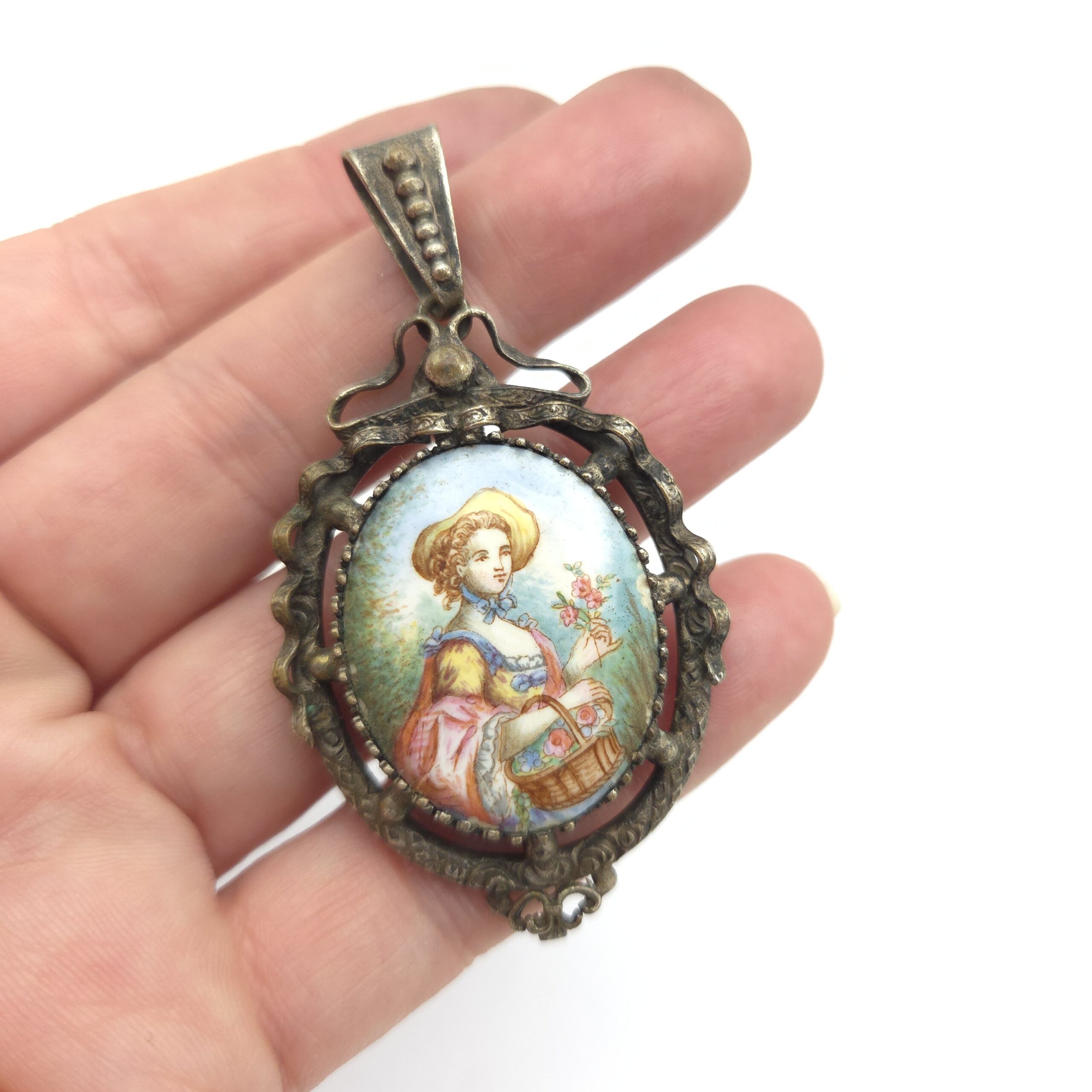 Antique French Porcelain Locket Pendant