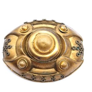 Victorian Etruscan Revival Brooch Yellow Metal Domed