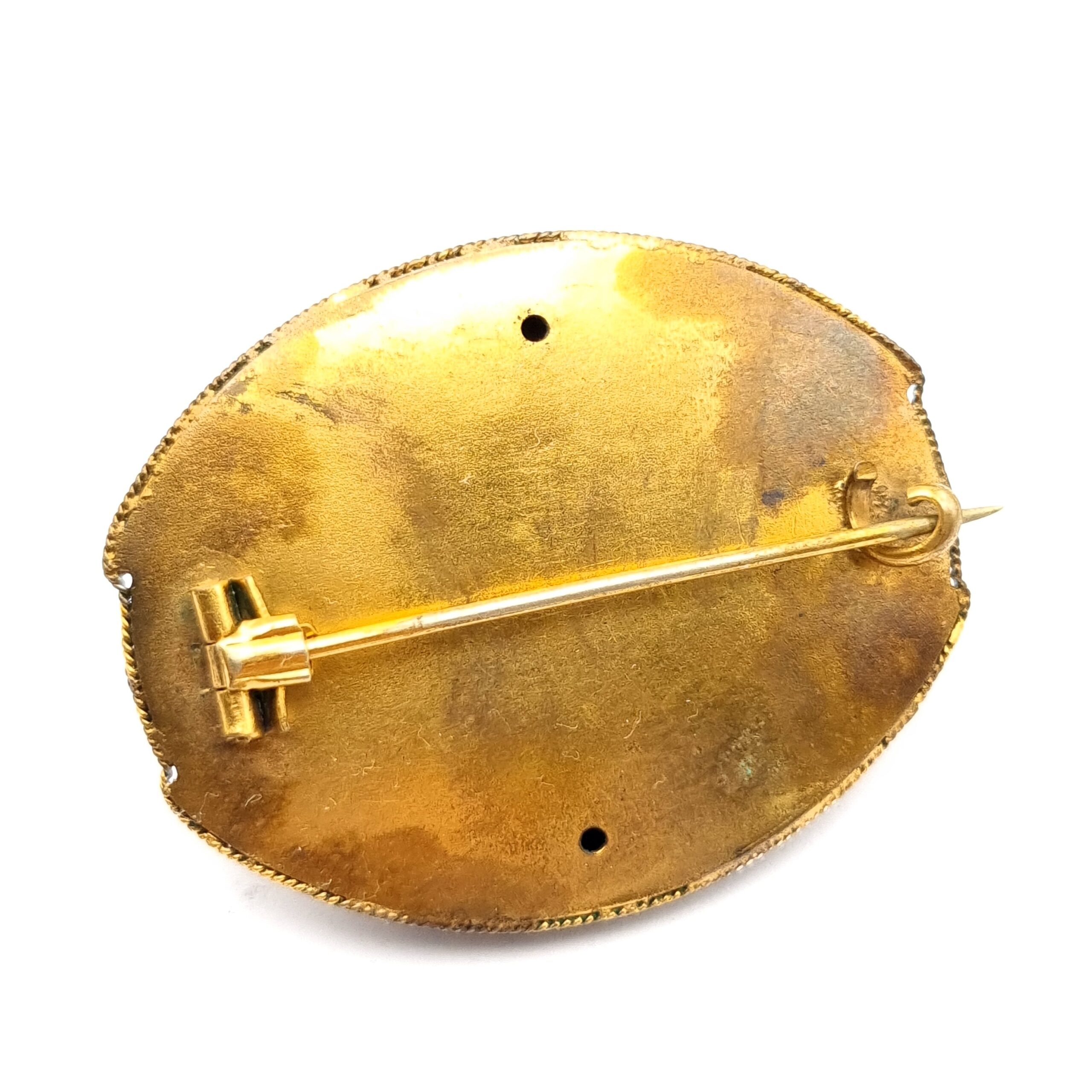 Victorian Etruscan Revival Brooch Yellow Metal Domed c 1860s - Image 3