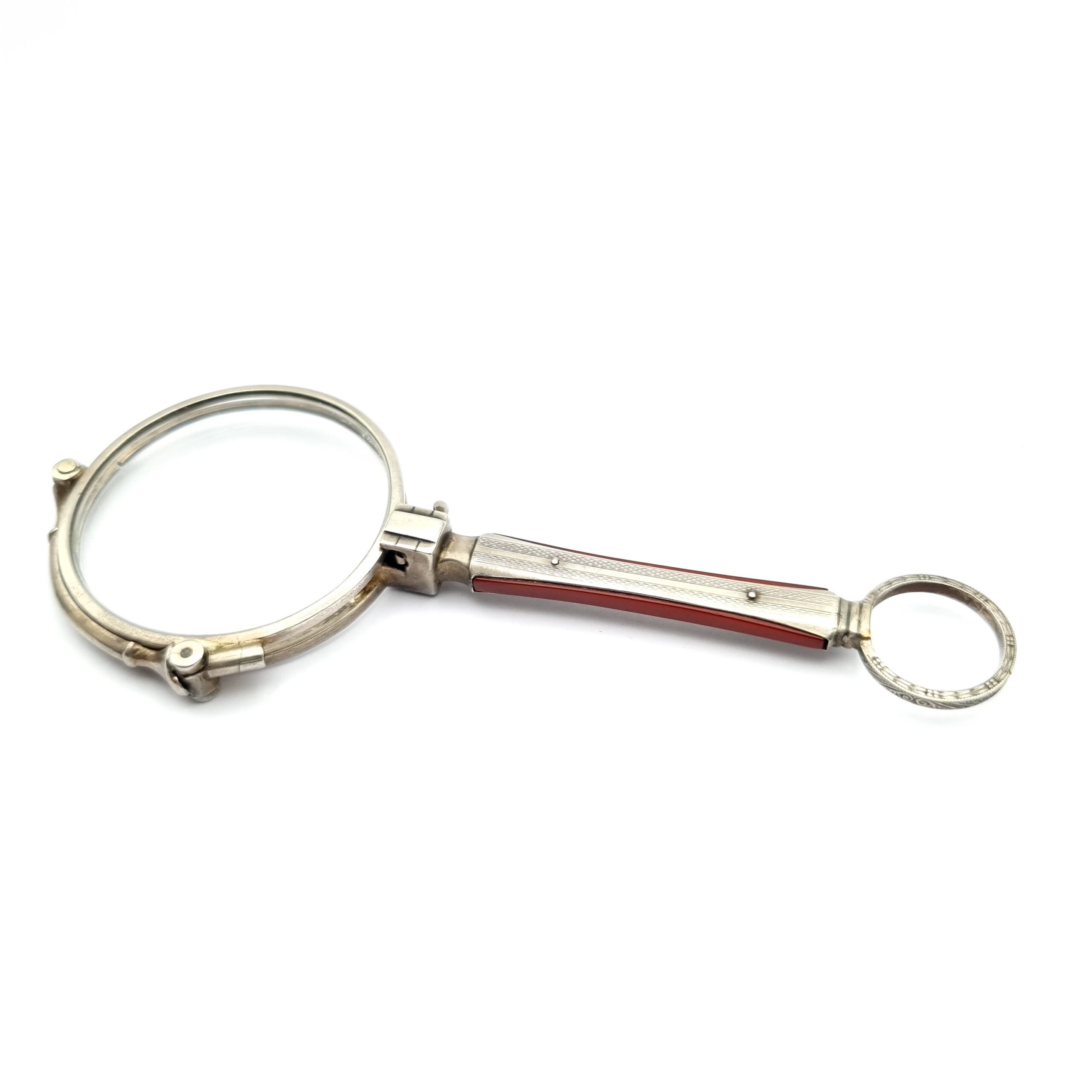 Antique Lorgnette Magnifying Glass with Red Galalith