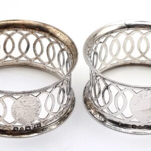 Pair Antique Pierced Silver Napkin Rings Male & Jones Chester 1910