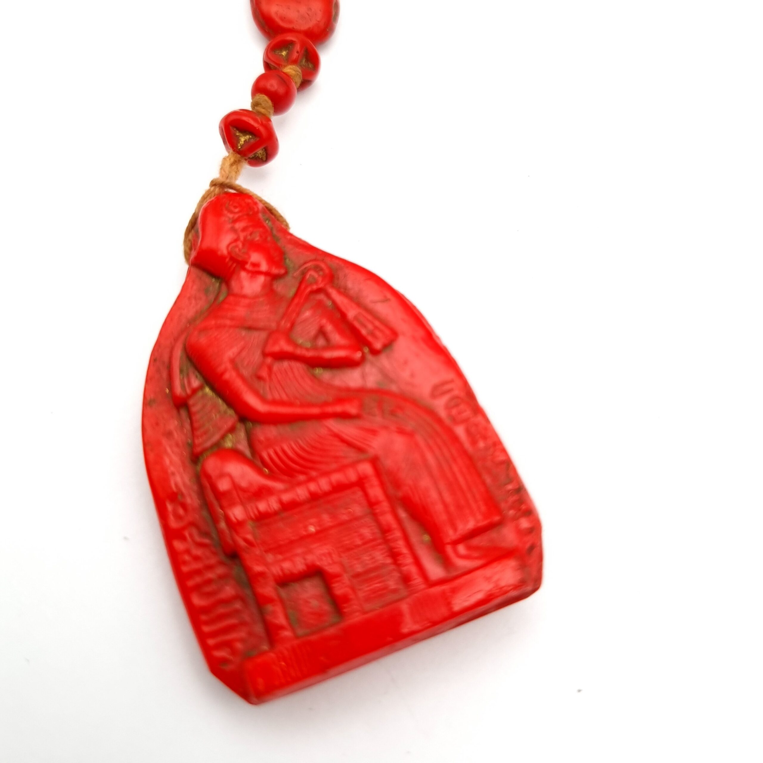 Art Deco Max Neiger Egyptian Revival Necklace Red Pharaoh Scarabs - Image 2