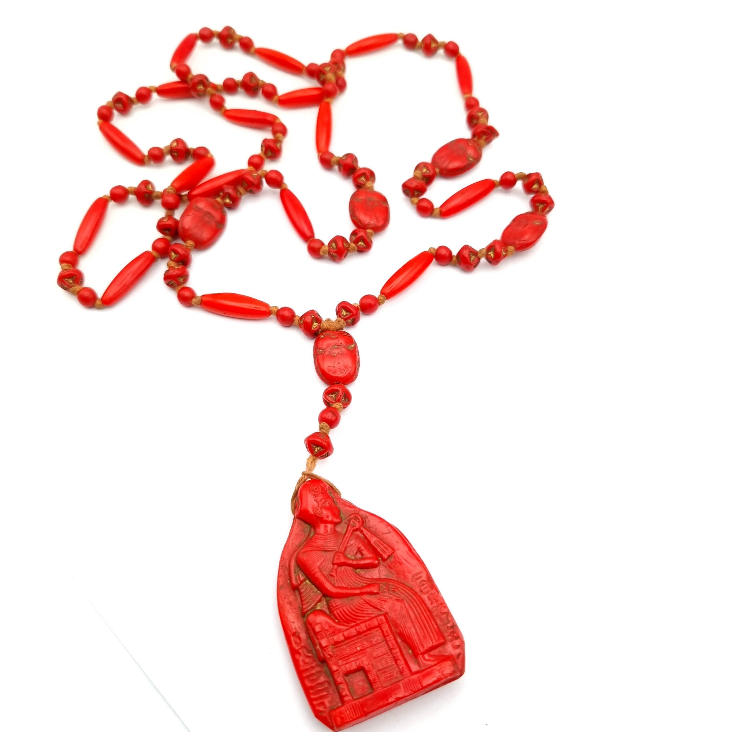 Art Deco Max Neiger Egyptian Revival Necklace Red Pharaoh Scarabs - Image 5