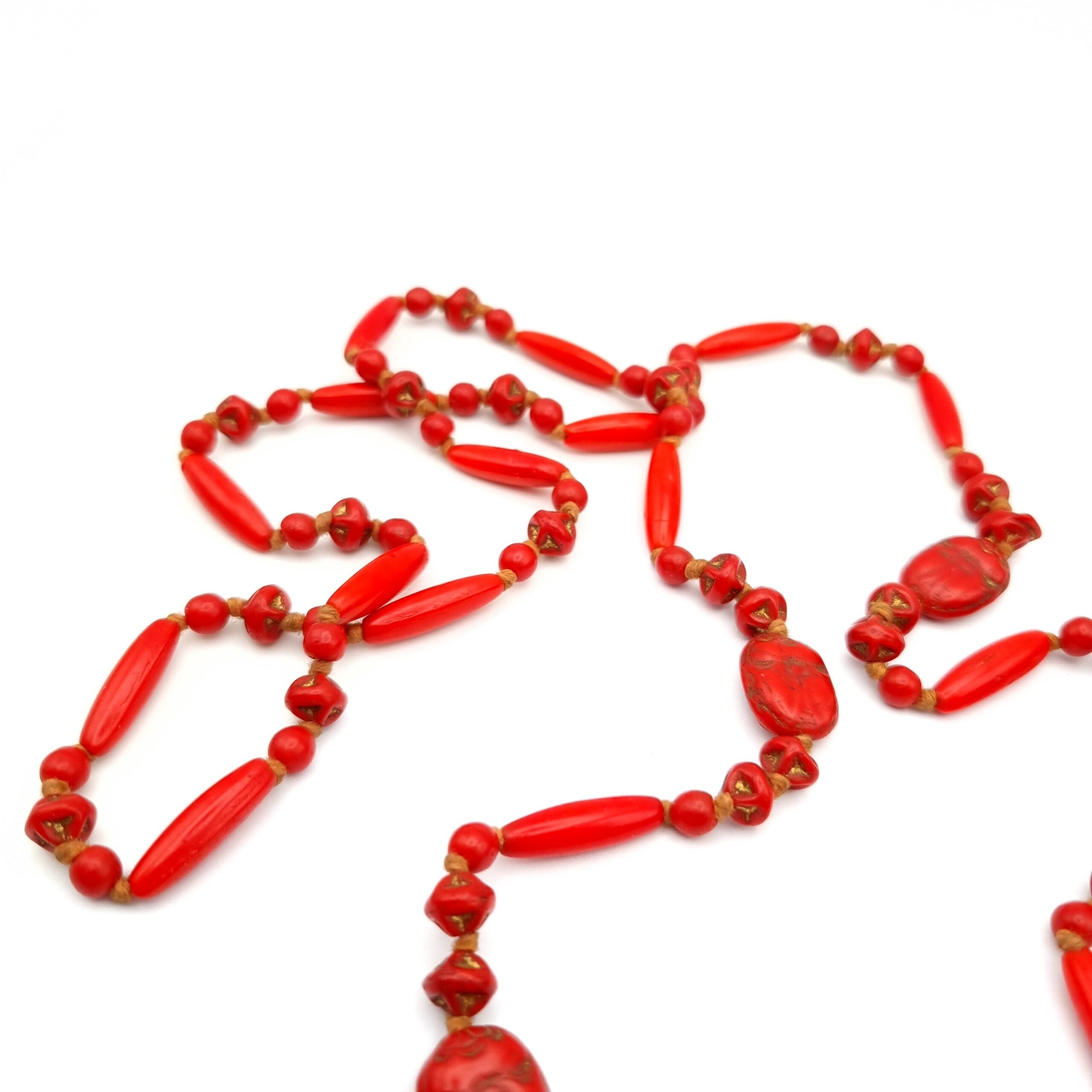 Art Deco Max Neiger Egyptian Revival Necklace Red Pharaoh Scarabs - Image 3