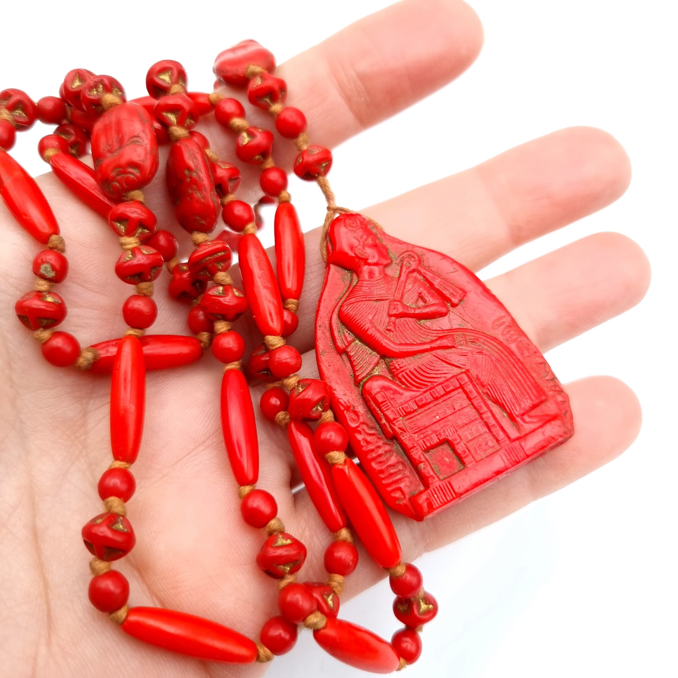 Art Deco Max Neiger Egyptian Revival Necklace Red Pharaoh Scarabs - Image 8