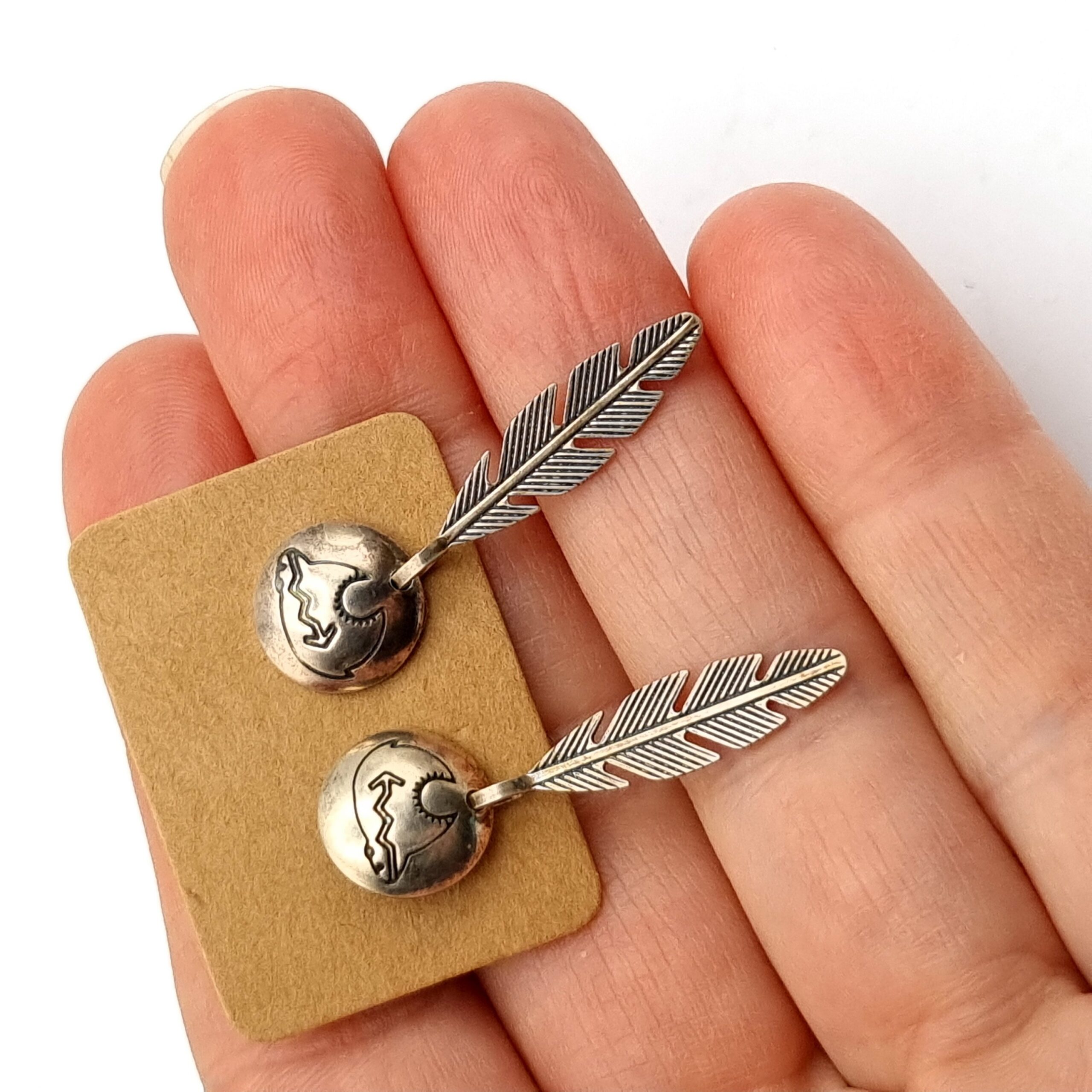 Heartline Bear Feather Earrings QT Quoc Sterling Silver 925 Zuni - Image 2