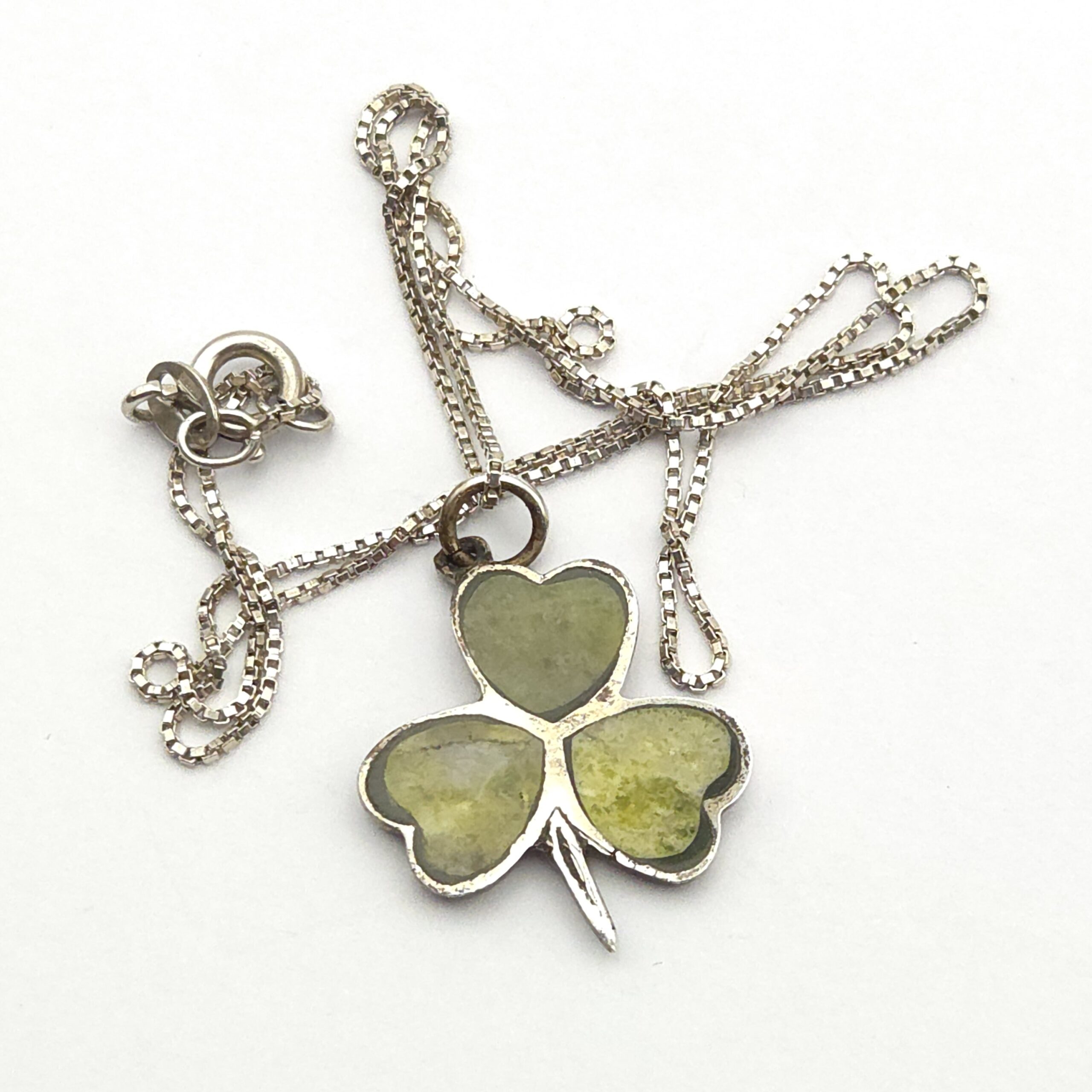 Connemara Marble Shamrock Silver Pendant Necklace