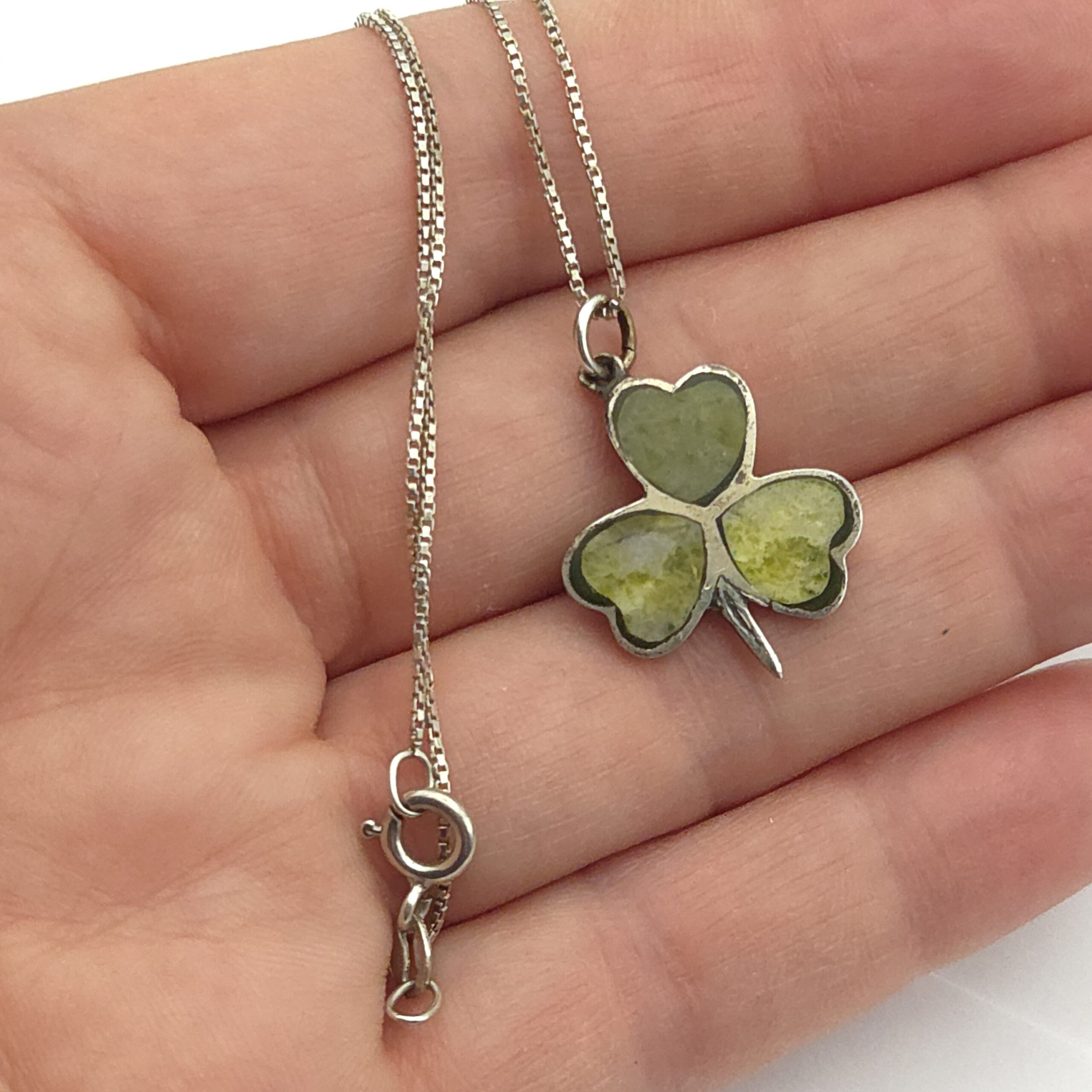 Connemara Marble Shamrock Silver Pendant Necklace