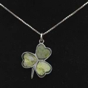 Connemara Marble Shamrock Silver Pendant Necklace