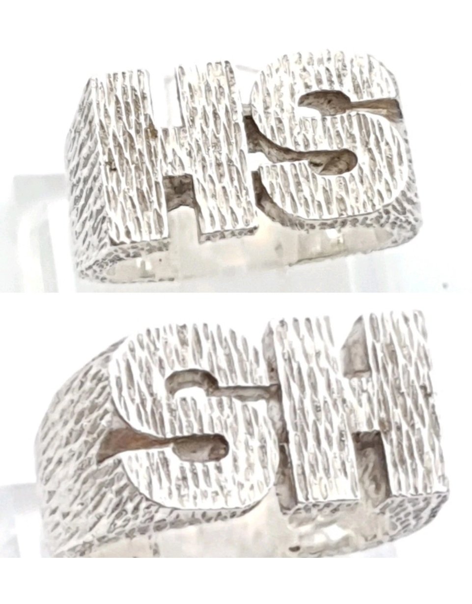 Brutalist Initial Ring Sterling Silver Hallmarked