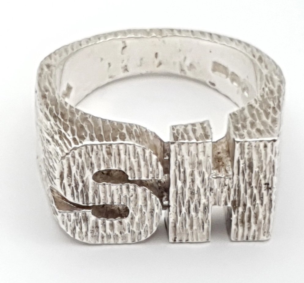 Brutalist SH Initial Ring Sterling Silver Hallmarked