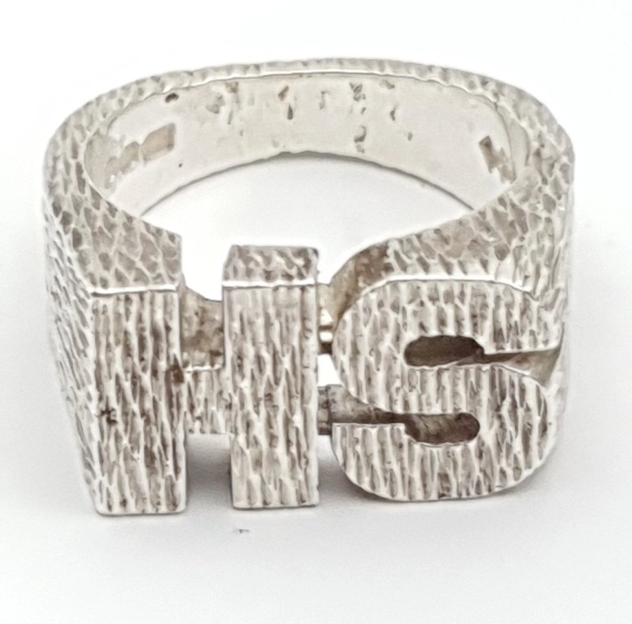 Brutalist HS Initial Ring Sterling Silver Hallmarked