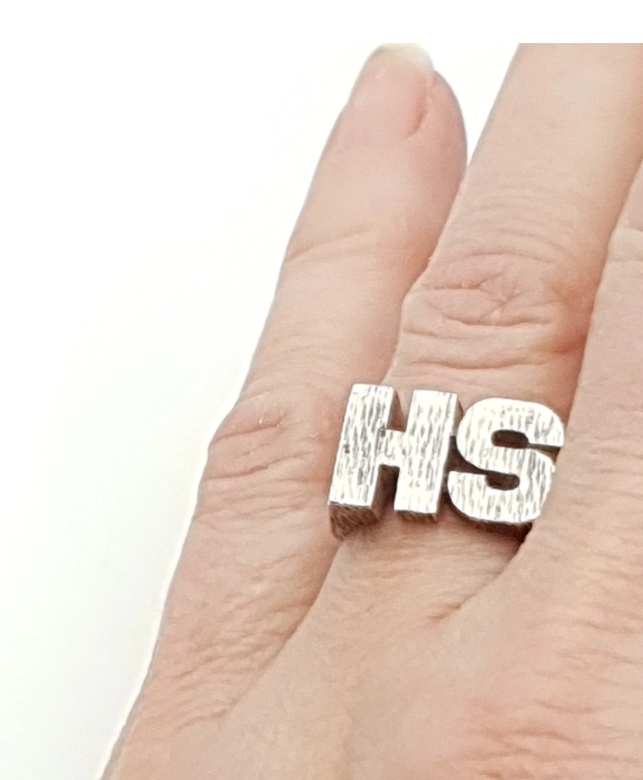 Brutalist Initial Ring Sterling Silver Hallmarked HS