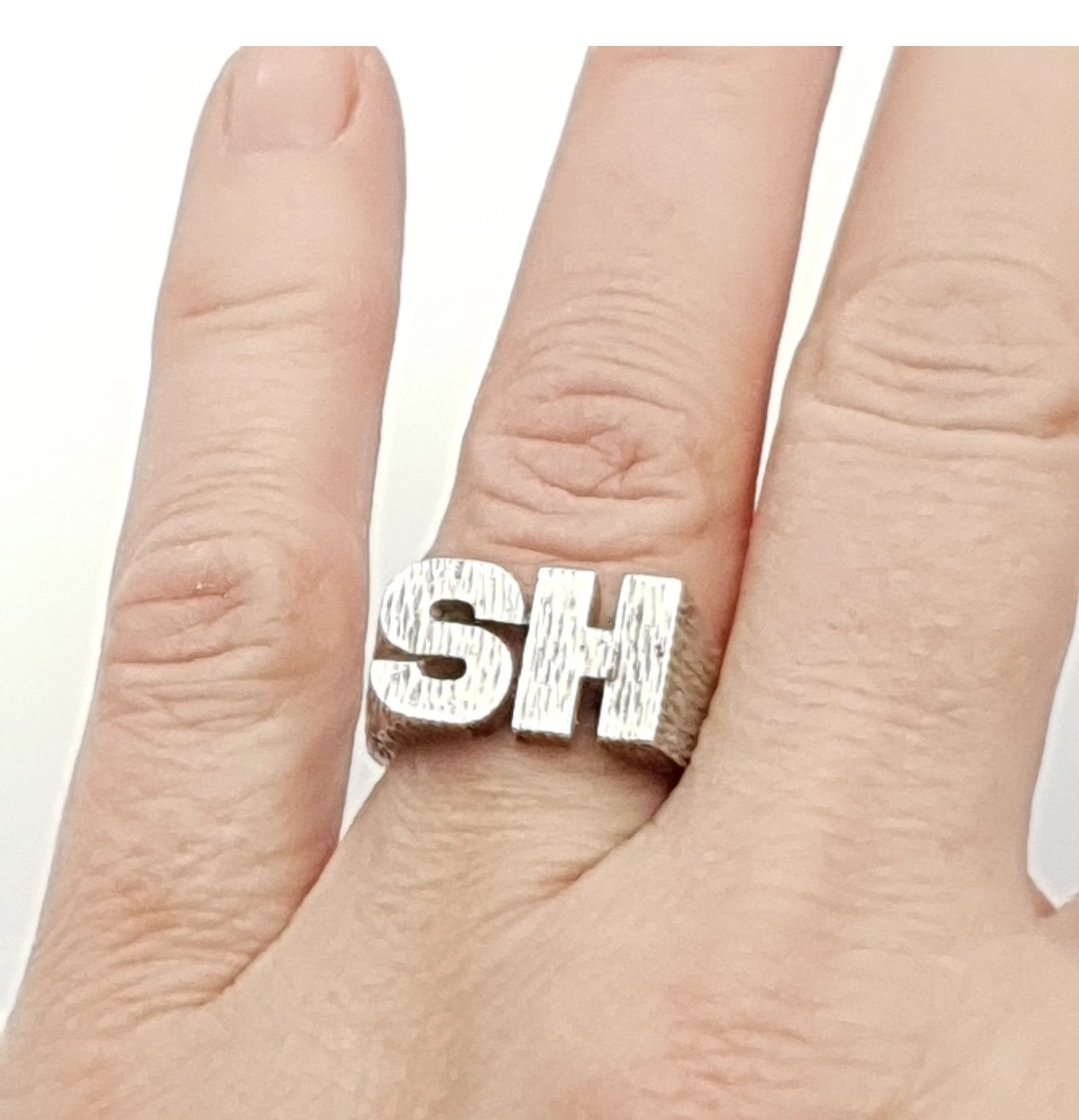 Brutalist Initial Ring Sterling Silver Hallmarked