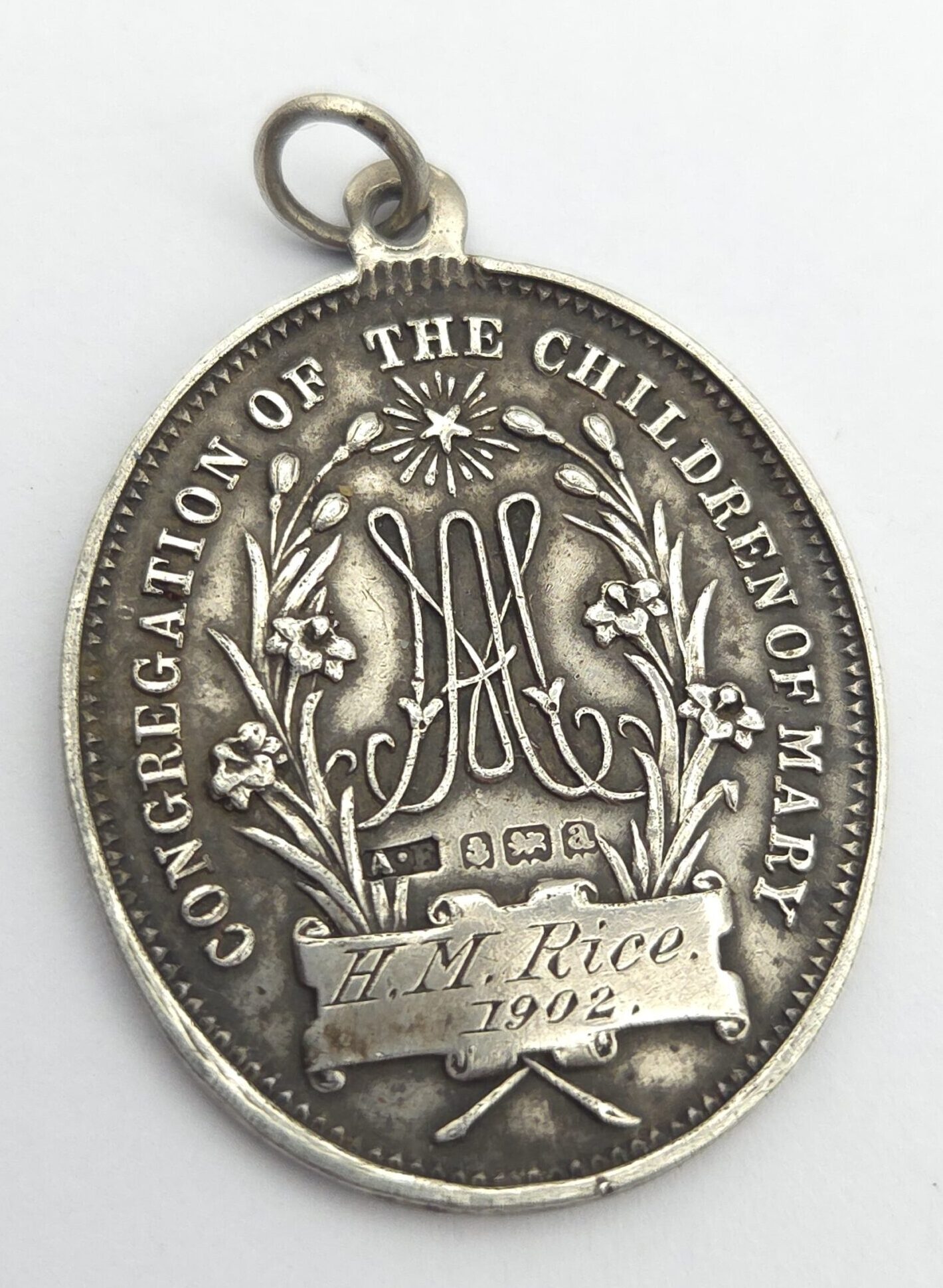 Antique Silver Religious Medallion 1902 Congregation of the Children of Mary