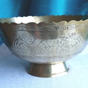 Vintage Chinese Dragon Bowl Large Turned Brass