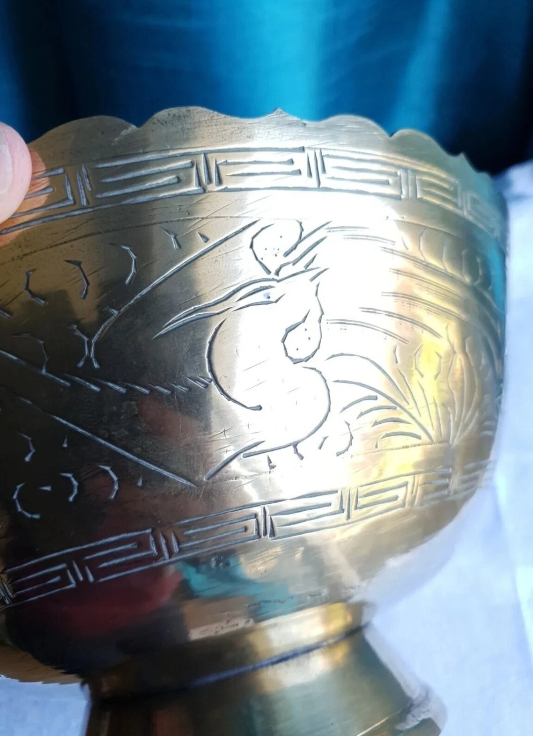 Vintage Chinese Dragon Bowl Large Turned Brass Bowl 25 x 13.5cm - Image 6