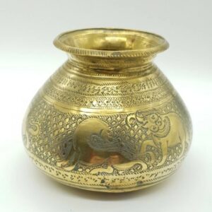 Antique Indian Brass Water Lota Bowl Engraved