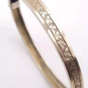 Victorian Yellow Metal Bangle Ivy Leaf Engraved