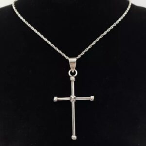 Large Silver Cross Pendant Necklace Vintage