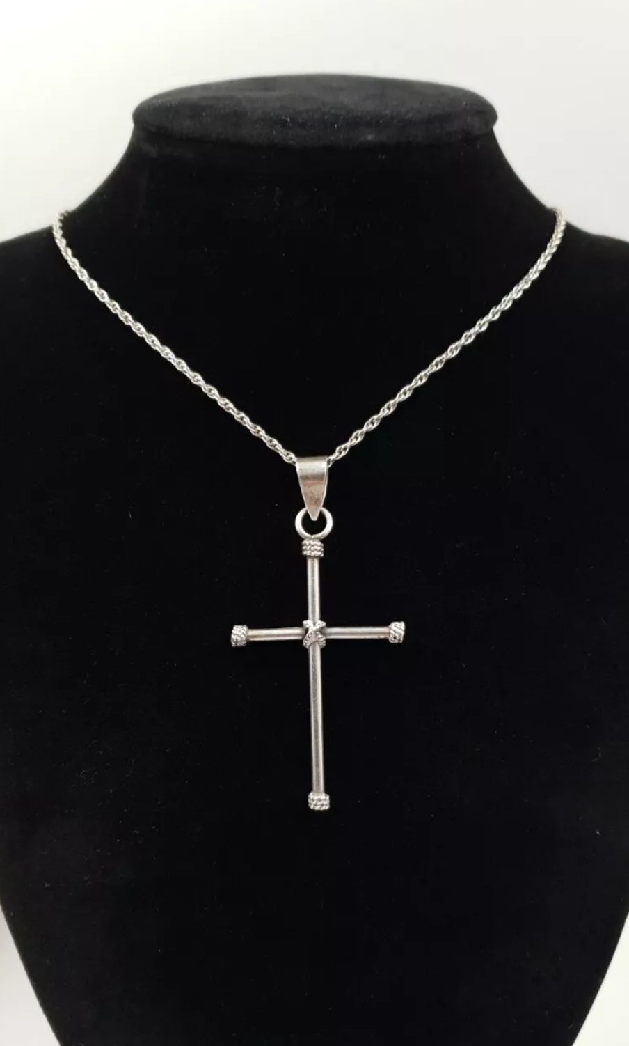 Large Silver Cross Pendant Necklace Vintage