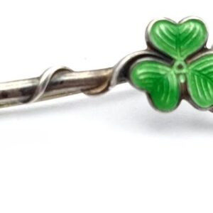 Guilloché Enamel Shamrock Brooch Sterling Silver Riding Crop
