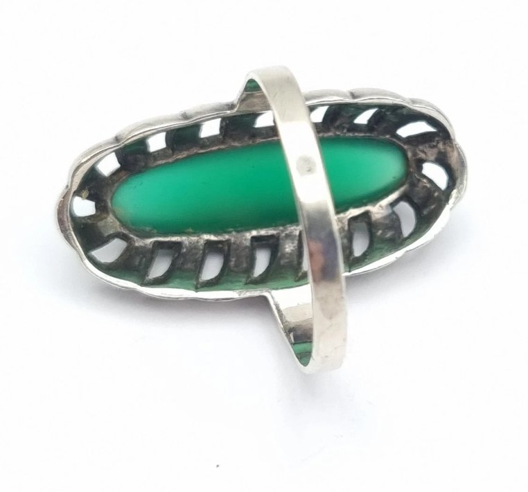 Swedish Art Deco Ring Silver Green Chalcedony
