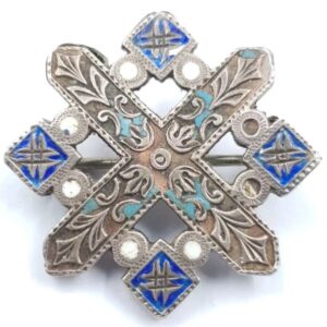 Victorian Silver Enamel Brooch Scottish Cross