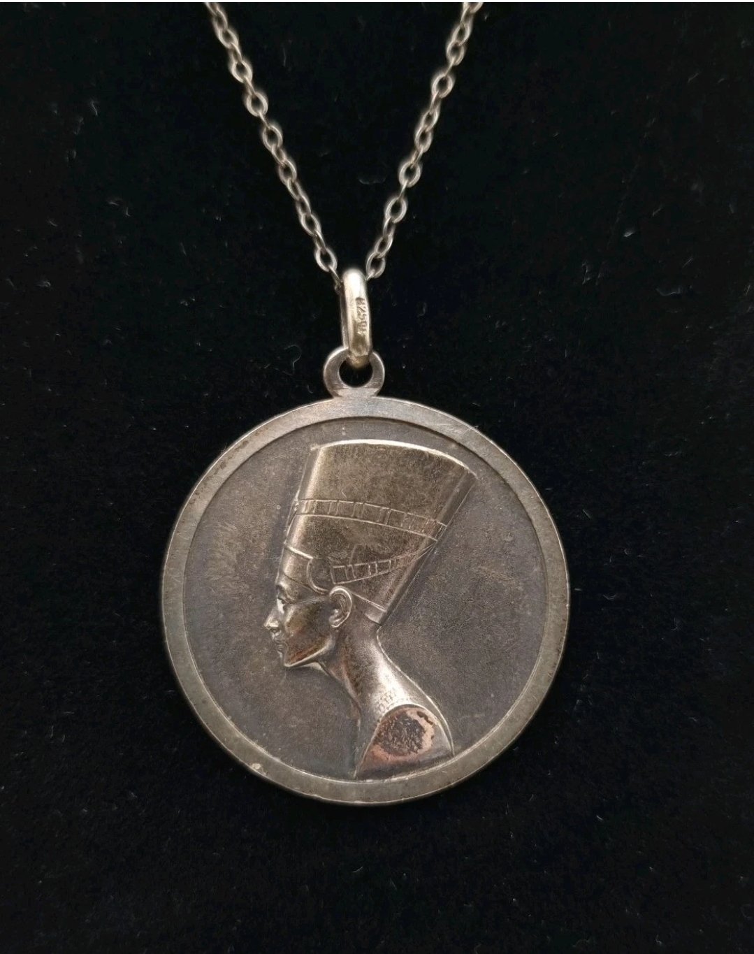 Vintage Sterling Silver Nefertiti Pendant Necklace
