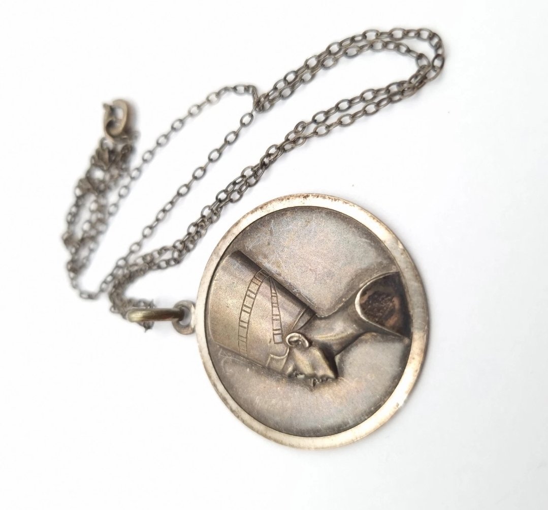 Vintage Sterling Silver Nefertiti Pendant Necklace