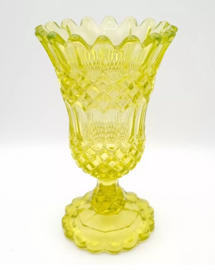 Victorian Uranium Glass Celery Vase Sowerby Pattern 2118