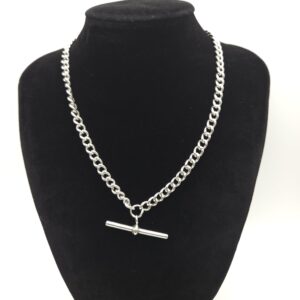 Antique Silver Albert Chain Bar & Dog Clip Necklace