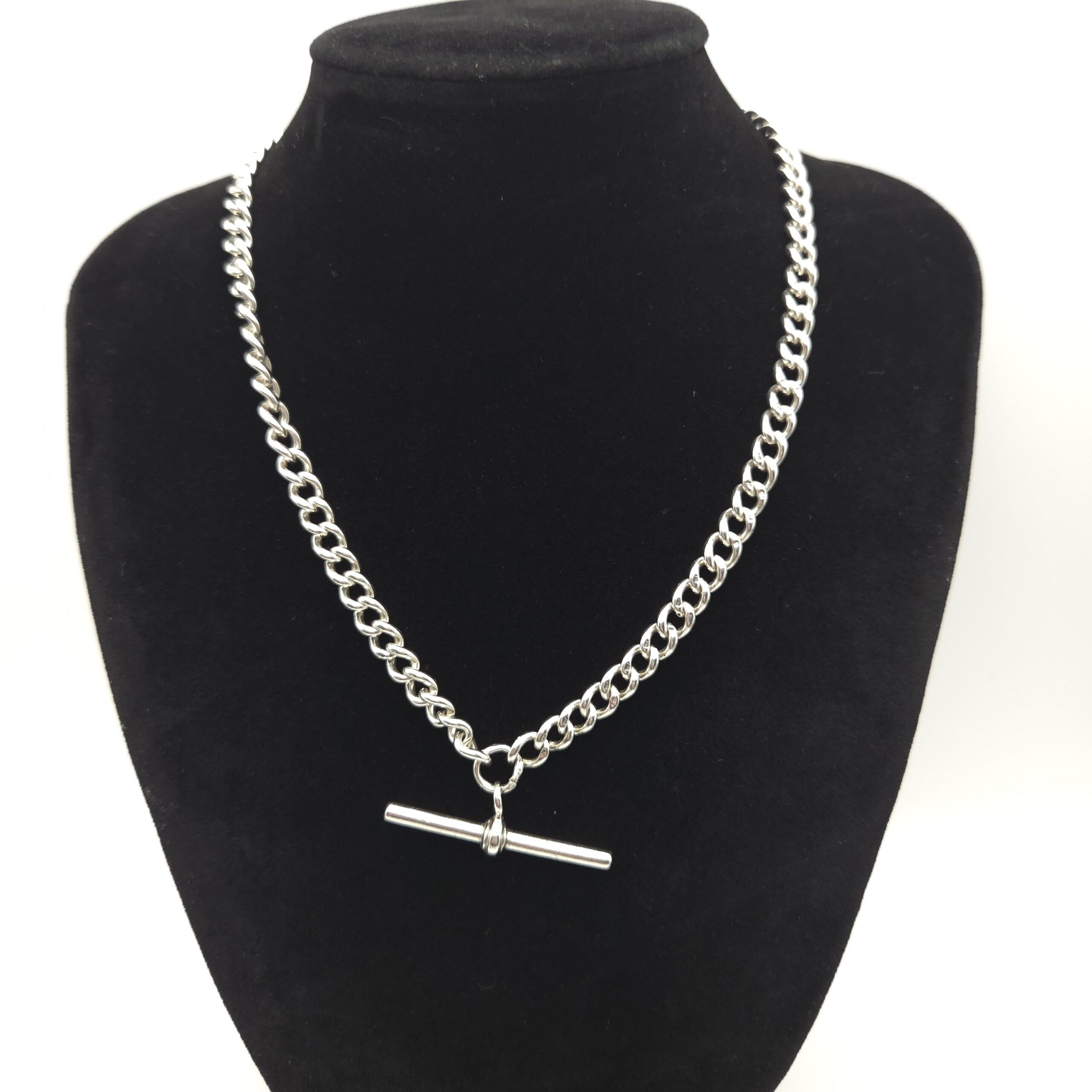 Antique Silver Albert Chain Bar & Dog Clip Necklace